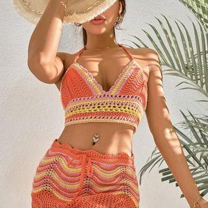 Hot NEW summer beach cover up top with skirt set